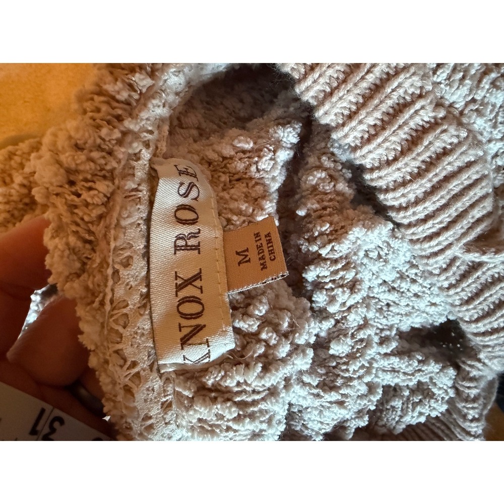 Knox Rose Women Tan Popcorn Knit Pullover Hoodie Sweater Beige Size M - Picture 5 of 5